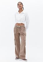 Women Brown Mid Rise Cotton Blended Cargo Pants