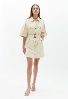 Women Beige Mini Dress with Belt Detail