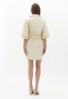 Women Beige Mini Dress with Belt Detail