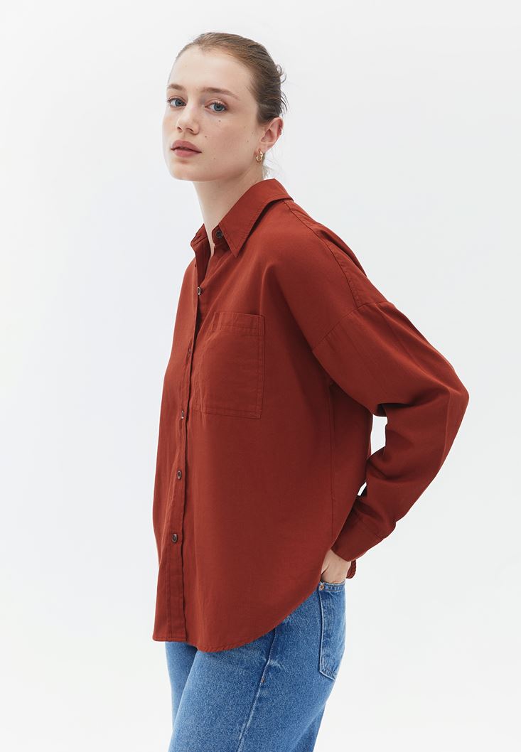 Women Brick Oversize Shirt with Pocket
