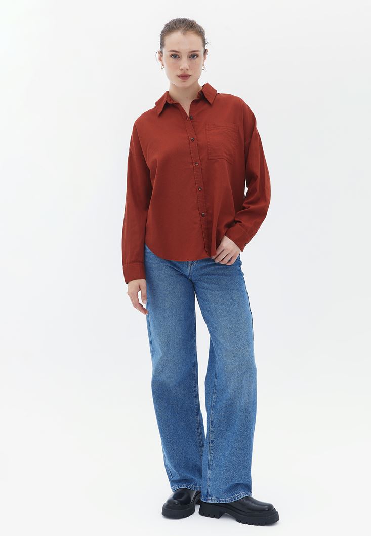 Women Brick Oversize Shirt with Pocket