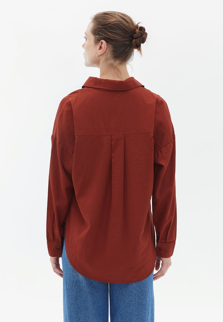 Women Brick Oversize Shirt with Pocket