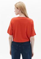 Women Red Cotton Crop Tshirt with Neckline Detail