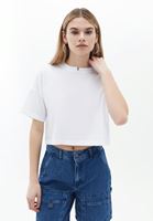 Women White Cotton Crop Tshirt with Neckline Detail