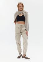 Women Beige High Rise Cargo Jogger Pants