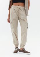 Women Beige High Rise Cargo Jogger Pants