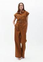 Women Brown Jumpsuit with Belt and Pocket Detail