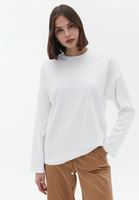 Women Cream Cotton Crew Neck Tshirt