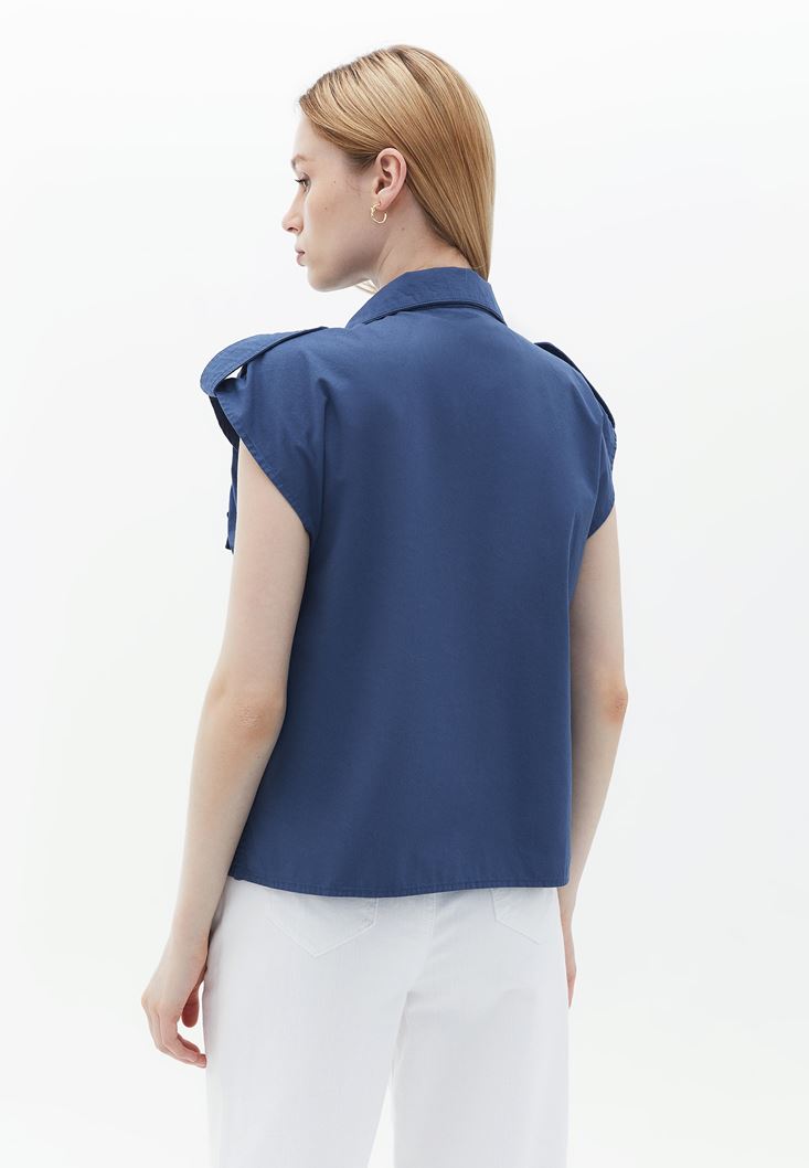 Women Blue Blouse with Zipper Detail