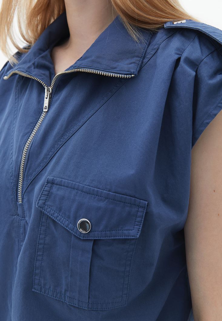 Women Blue Blouse with Zipper Detail