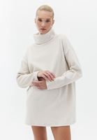 Bayan Bej Balıkçı Yaka Oversize Elbise
