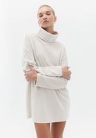 Bayan Bej Balıkçı Yaka Oversize Elbise