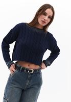 Women Blue Knitwear Sweater with Back Detail