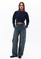 Women Blue Knitwear Sweater with Back Detail