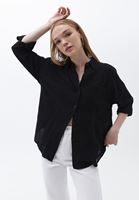 Women Black Oversize Shirt with Pocket