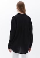 Women Black Oversize Shirt with Pocket