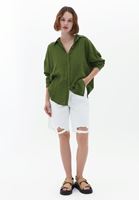 Women Green Oversize Shirt with Pocket