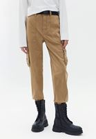 Women Beige Mid Rise Cargo Pants with Belt