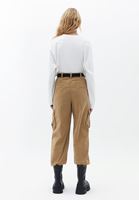 Women Beige Mid Rise Cargo Pants with Belt