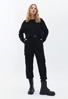 Women Black Mid Rise Cargo Pants with Belt