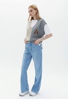 Bayan Mavi Yüksek Bel Wide-Leg Denim Pantolon 