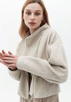 Women Beige Soft Touch Textured Cropped Jacket