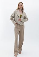 Women Beige Soft Touch Textured Cropped Jacket