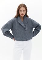 Women Grey Soft Touch Textured Cropped Jacket