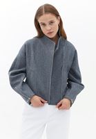 Women Grey Soft Touch Textured Cropped Jacket