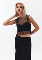 Women Black Fishnet Crop Singlet