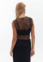 Women Black Fishnet Crop Singlet