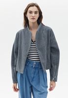 Women Grey Crop Bomber Jacket