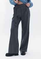 Women Grey Ultra High Rise Wide Leg Pants