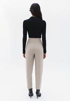 Women Beige High Rise Carrot Fit Pants