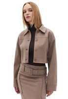 Women Brown Crop Shirt Jacket