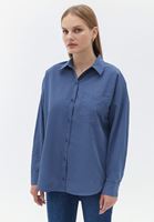 Bayan Mavi Oversize Poplin Gömlek