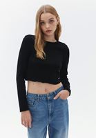 Women Black Crop Tshirt with Long Sleeves