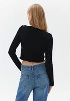 Women Black Crop Tshirt with Long Sleeves