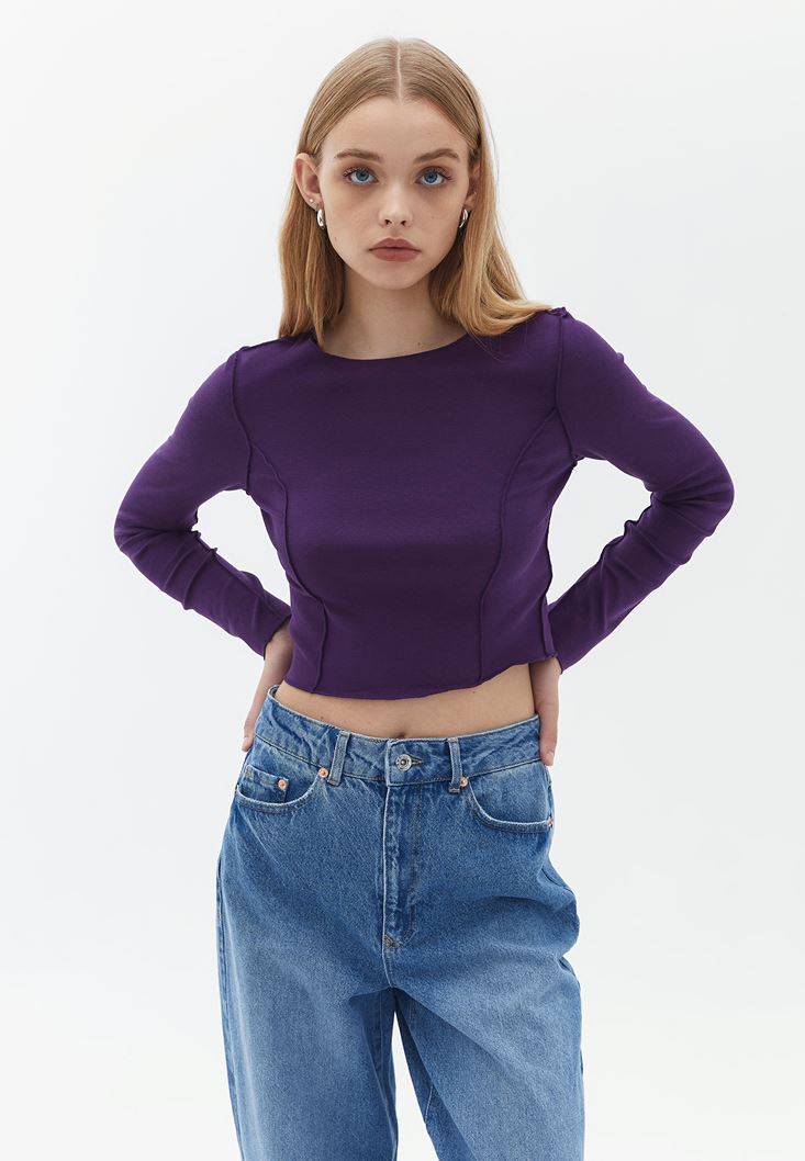 Women Purple Crop Tshirt with Long Sleeves
