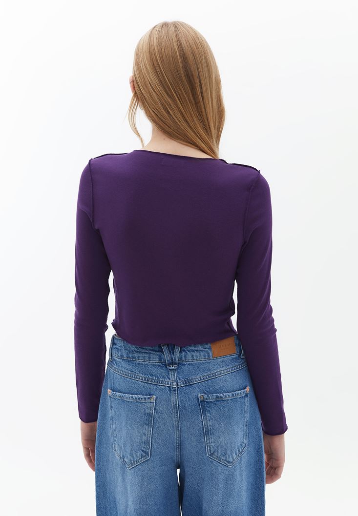 Women Purple Crop Tshirt with Long Sleeves