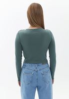 Women Green Crop Tshirt with Long Sleeves