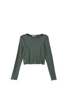 Women Green Crop Tshirt with Long Sleeves