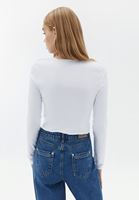 Women White Crop Tshirt with Long Sleeves