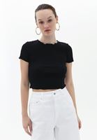 Women Black Cotton Crop Singlet