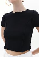 Women Black Cotton Crop Singlet