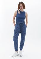 Bayan Mavi Cut-Out Detaylı Pamuklu Atlet