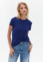 Women Blue Cotton Crew Neck Tshirt