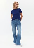 Women Blue Cotton Crew Neck Tshirt