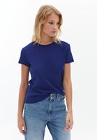 Women Blue Cotton Crew Neck Tshirt