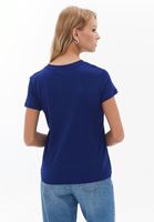 Women Blue Cotton Crew Neck Tshirt